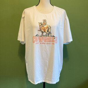 Women's Unbranded White Orange Cowgirls Just Wanna Have Fun Short Sleeve Tee 4XL